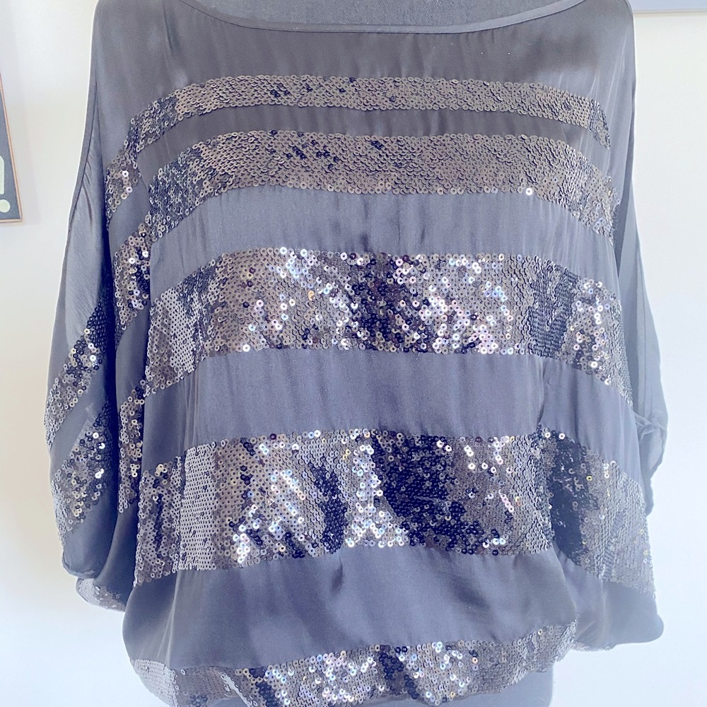WORN ONCE: Bebe black sequin Blouse